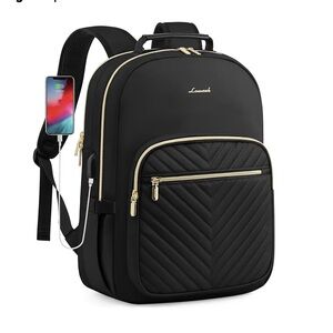 Black Backpack with Gold Accents with Mini Travel Bag and Coin Keychain